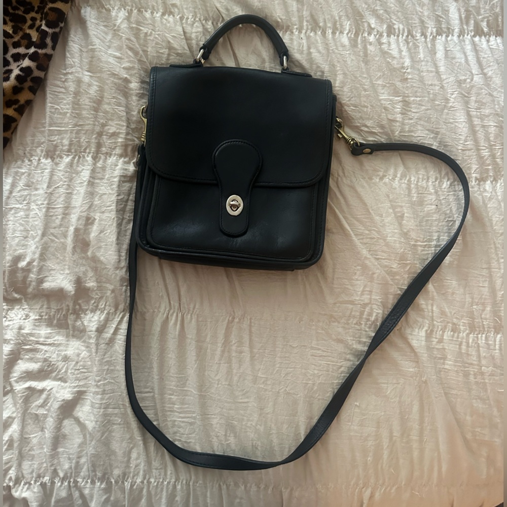 Black Genuine Leather Women's top handle and crossbody paperboy style bag